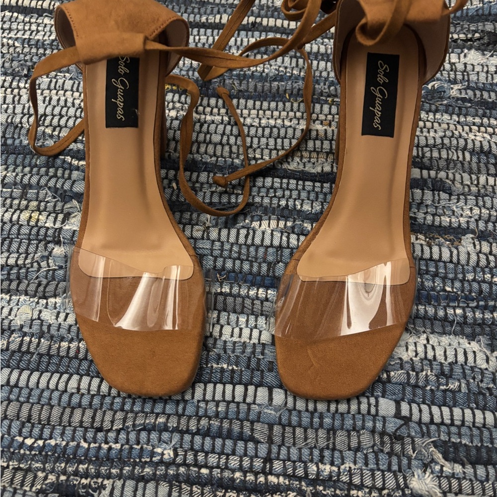 Tan Heels with Clear Strap